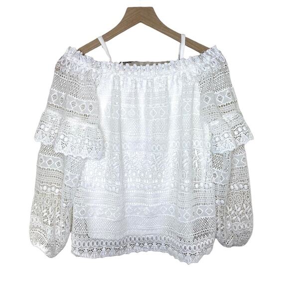 Parker Jordanna Crochet/Lace Sheer Ruffle Sleeve Romantic Blouse Size Medium - Picture 3 of 7